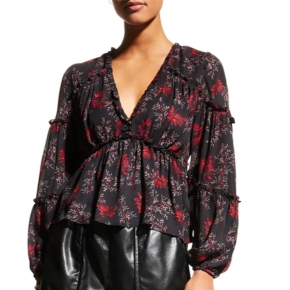 Cinq a‎ Sept Simmons Floral Top Raspberry Multi Small - Picture 1 of 8